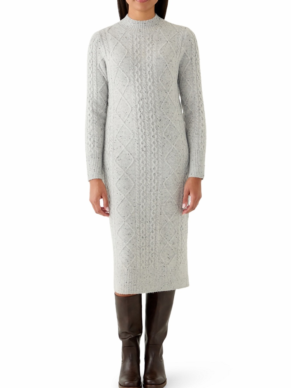 Lucky Brand Light Gray Cable-Knit Midi Sweater Dress, Size XL, NWOT